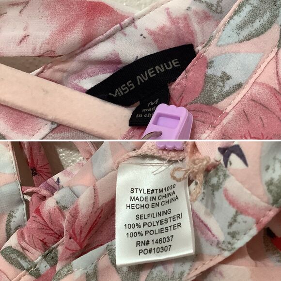 Miss Avenue Pink Feminine Girly Romantic Boho Hippie Tropical Tied Blouse Medium - Picture 11 of 12